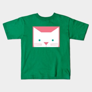 Peek-a-Boo Cat in Pink and Green Kids T-Shirt